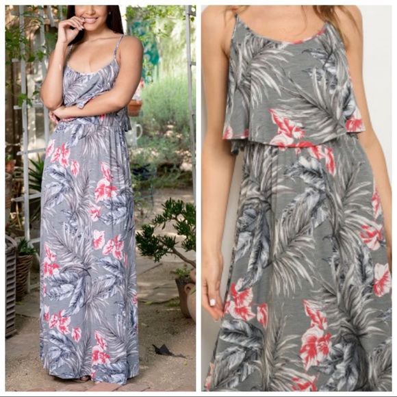 NEW AMAZING Gray Pink Ruffle Maxi Dress - Picture 3 of 6